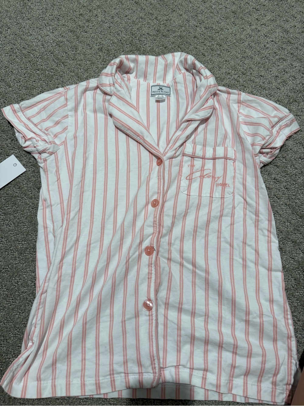 Petit Lem White and Pink Striped Short Sleeve Pajama Top
